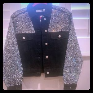 “TOP SHOP” RARE “SWAROVSKI” Black denim jacket .